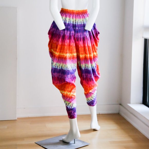 Vintage Tie Dyed Colourful Cotton Harem Pants - Picture 6 of 8